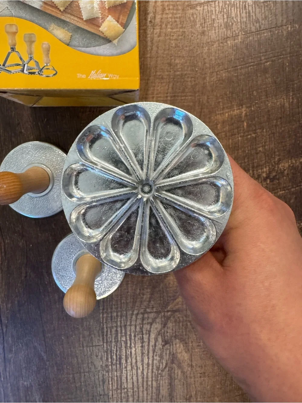 Amazon Silver and Wood Ravioli Stamp Set with Yellow Box